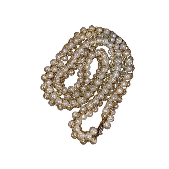 Vintage 1950’s Faux Moon Pearl Crochet Necklace - Picture 2 of 13